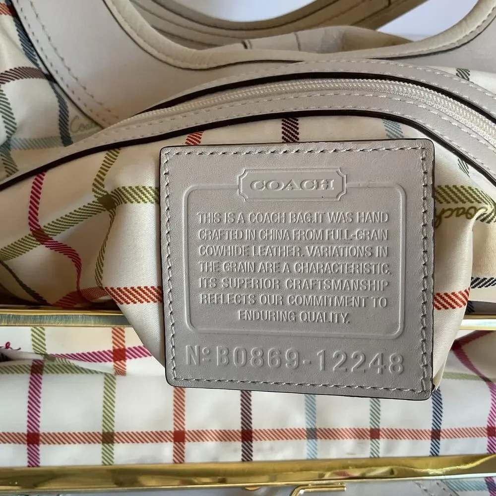 Vintage Coach Ergo 12248 Pleated Kisslock Cream Leather Satchel Y2K